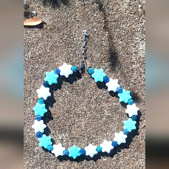 🍧🌈 Handcrafted Beaded Choker Stars Stars Stars & Sparkles 15" W/2" Extender - Picture 1 of 3